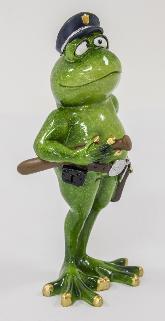 Figurka żaba policjant na służbie